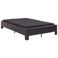2-Person Sunbed With Cushion Black Poly Rattan